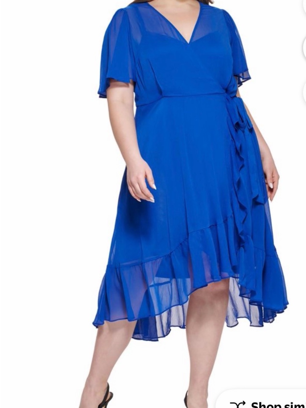 Calvin Klein Cobalt Blue Chiffon High-Low Wrap Dress